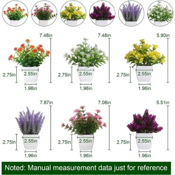 6pcs Artificial Pot Flowers Small Fake Plants with Pot Mini Potted Plants - Picture 2 of 7